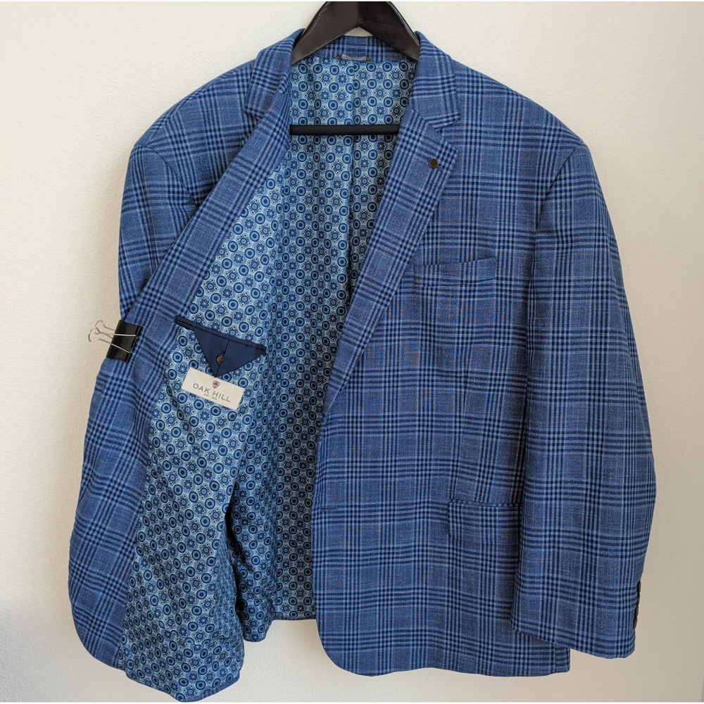 Oak Hill Mens Plaid Sport Coat 4XL 58R 60R Blue Big and Tall Blazer Stretch